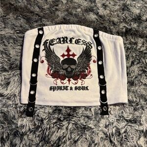 White Tube Top with Skull and Wings Design